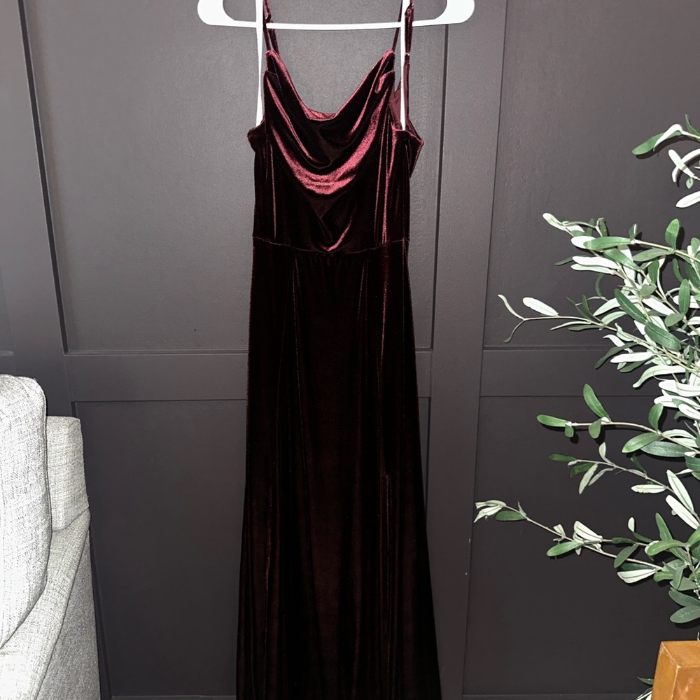 David's Bridal Deep Burgundy Velvet Gown